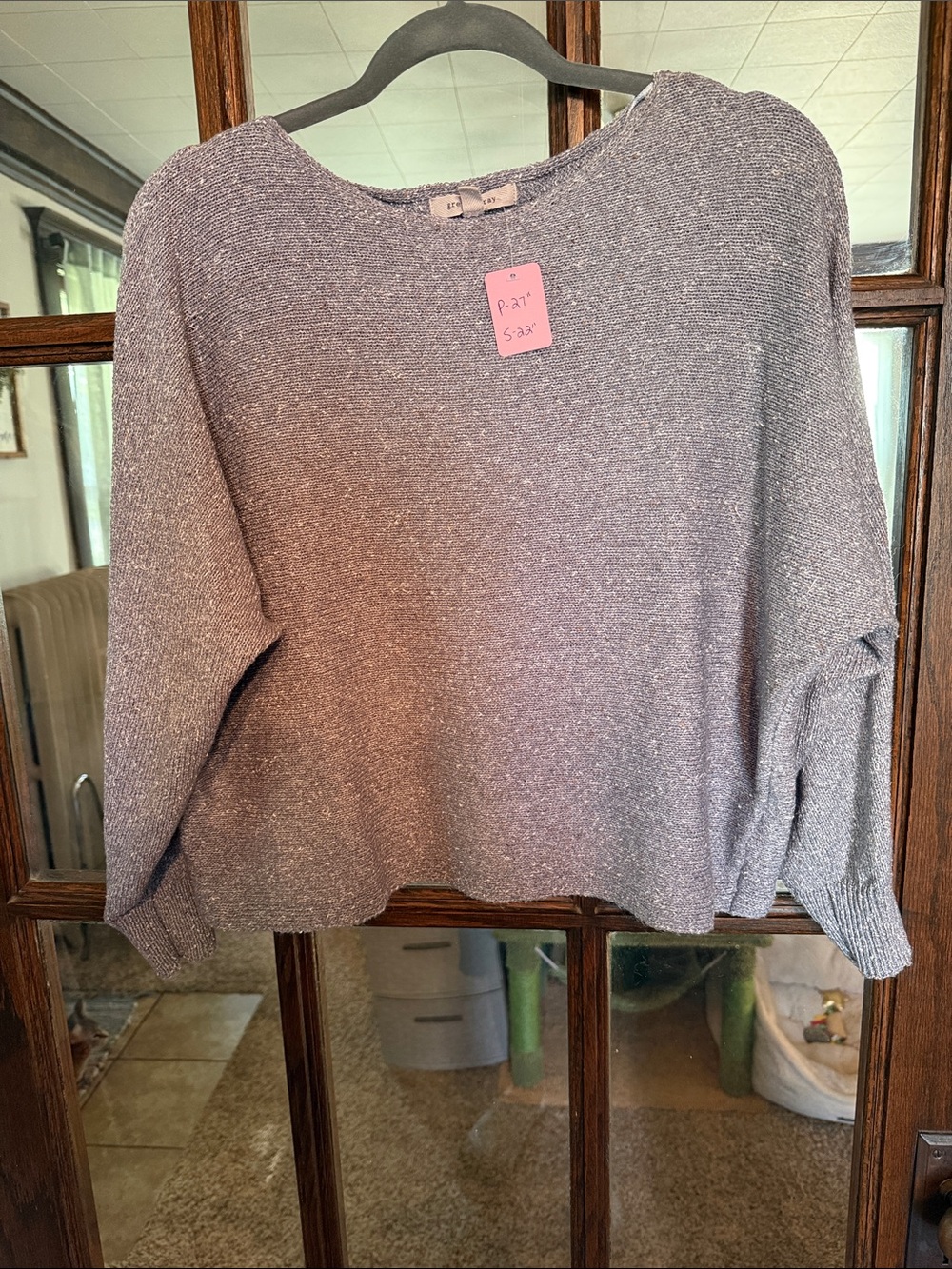 Grey & Gray Women Heathered Purple Gray Dolman Sleeve Knit Sweater Large L/G